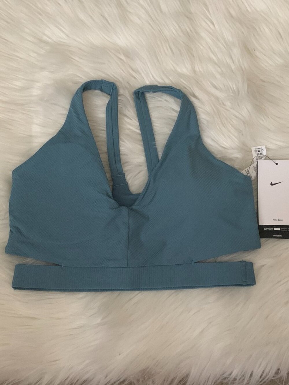 NIKE Zenvy Ribbed Knit Light Support Sports Bra in Smoky Blue Sz MEDIUM